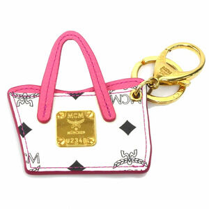 MCM Charm Keyring Leather Pink White